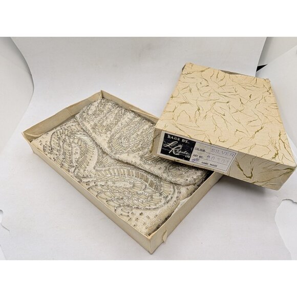 Vtg La Regale Bag shoulder beaded metal strap silver with box  hand made - Picture 1 of 16